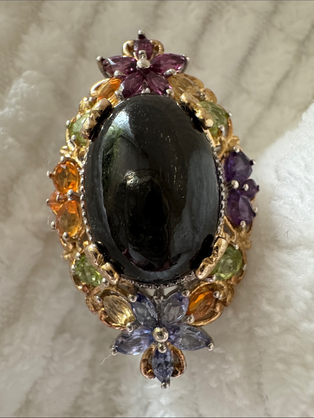 Indian Black Star Diopside, Multi Gemstone Cocktail Ring  in Size 8